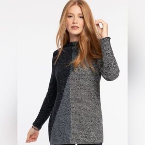 Nic+Zoe Chilled Angle Sweater Grey Blue Abstract Design Size Medium